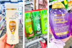 collage image of pantene, garnier, and ogx shampoo