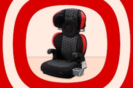 Stock image of (black & red) Disney Mickey Mouse Booster Car Seat