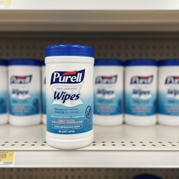 purell hand sanitizing wipes on store shelf