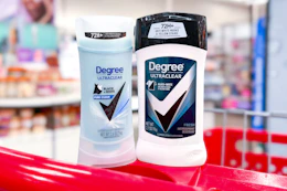 2 degree deodorants sitting on top a target cart