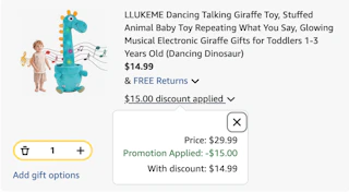 giraffe toy Amazon receipt