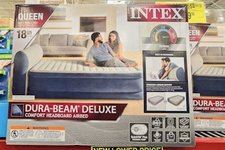 intex queen deluxe airbed on shelf at sams club