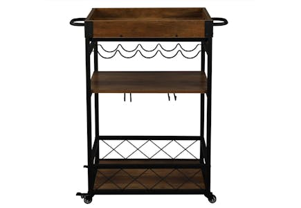 Rolling Utility Cart With Wine Holder