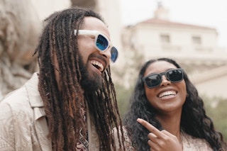 a woman and man using oho smart glasses