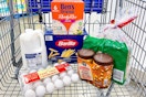 grocery essentials in shopping cart
