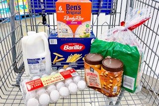 grocery essentials in shopping cart