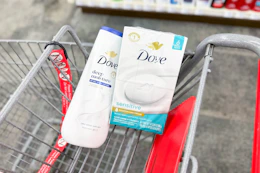 shopping cart with dove body wash and bars