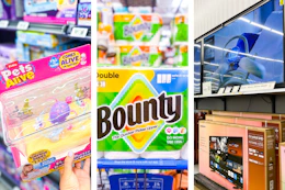 Pets Alive turtle, Bounty paper towels, and TV area