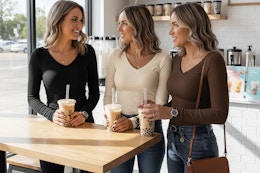 three women wearing long sleeve shirts