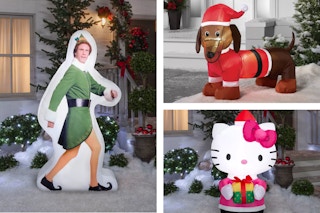 3 christmas inflatables side by side