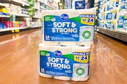 kroger toilet paper stack in store floor