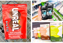 peanut butter cups deodorant and wipes collage