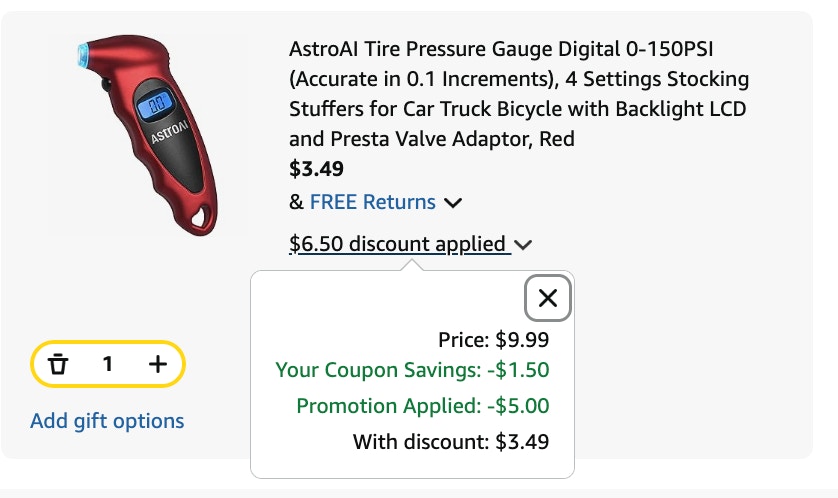 tire gauge Amazon receipt