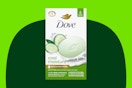 Dove beauty bars, cucumber, on green KCL template