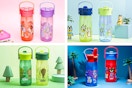 4 lifestyle images of Zak Designs water bottles in different character themes