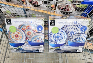dinnerware sets in a cart