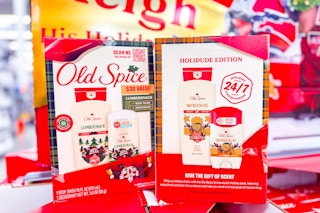 old spice holiday gift sets on a shelf