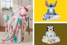 kids' character blanket and pillow sets side by side