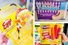 dollar general eggo, uncrustables, popsicle 3-photo collage
