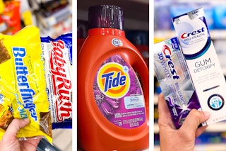 collage with Crest, Tide, Butterfinger, and Baby Ruth products