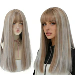 Long Straight Wig with Bangs