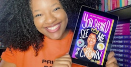 books by black authors - Author Leah Johnson holding up an iPad displaying the cover of her book "You Should See Me in a Crown"