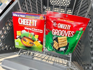 two cheez it crackers inside shopping cart