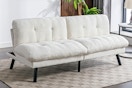 Lifestyle image of the Mainstays Camden Cozy Futon in Cream Boucle