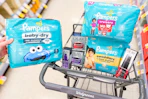 Walgreens shopping cart with Olay and Pampers