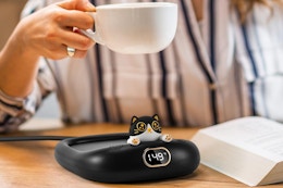 a cat mug warmer on a table