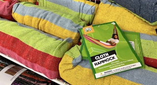 cloth hammocks on shelf in store at five below
