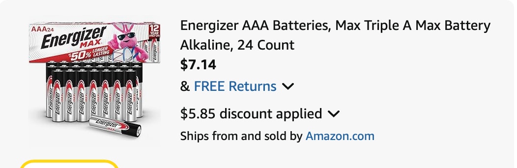 Batteries Amazon receipt