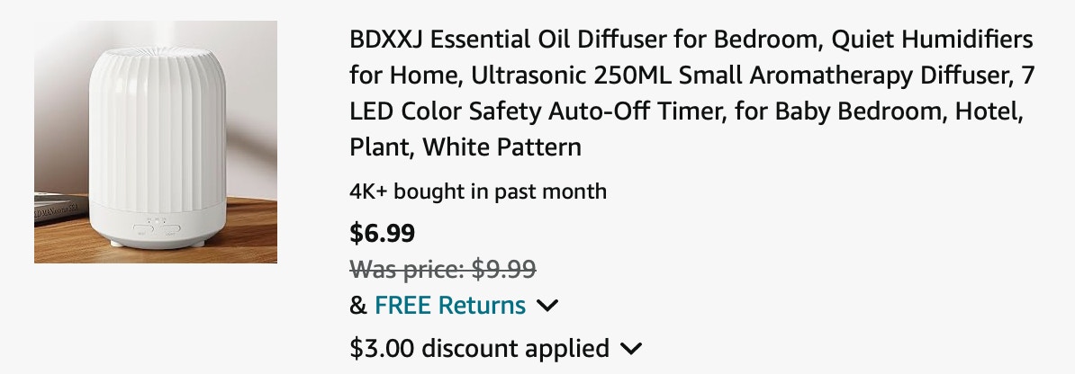 Essential Oil Diffuser Amazon Receipt