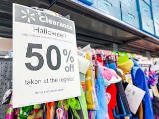 50 percent off sign for halloween clearance at walmart