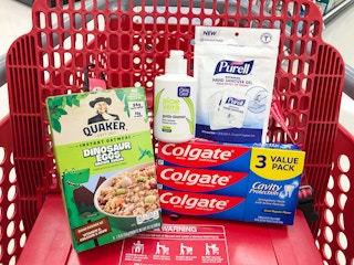 quaker colgate clean & clear purell in a target cart