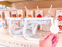 clear stadium bags sitting on a target shelf