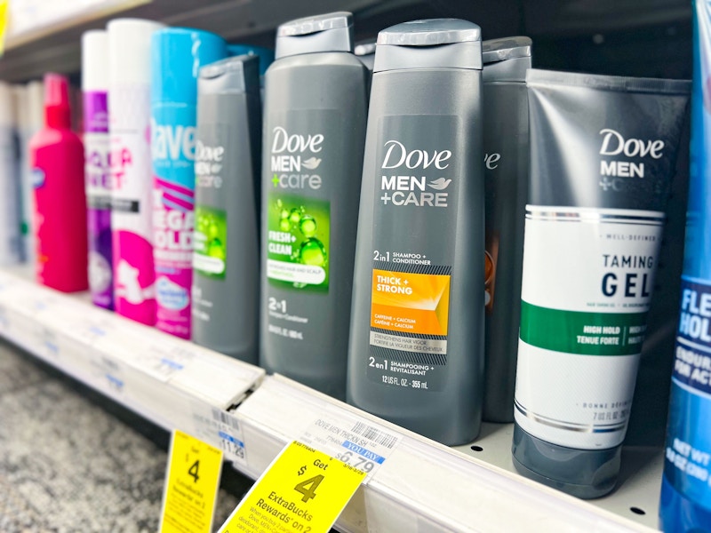 dove men+care shampoo on a shelf