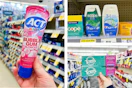 collage image of act toothpaste, crest, and toms toothpaste