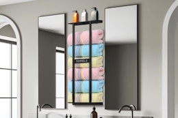 towel rack on bathroom wall