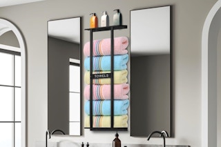 towel rack on bathroom wall