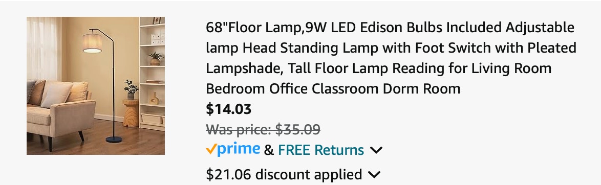 adjustable floor lamp Amazon receipt