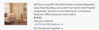 adjustable floor lamp Amazon receipt