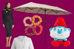Apparel, accessories, solar patio umbrella & Smurf toy