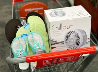 cvs cart with sandals and fan