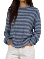 KIRUNDO Women's Striped Waffle Sweater