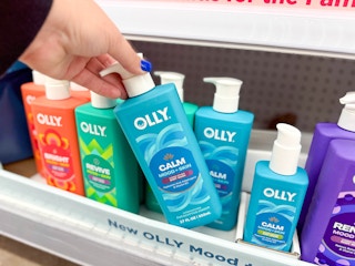 olly calm shower gel shelf shot