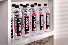 essentia water on pantry shelf