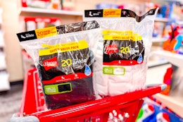 2 hanes men's socks packs sitting on a target cart