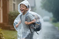 a kid wearing a poncho