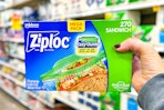 hand holding a box of ziploc bags